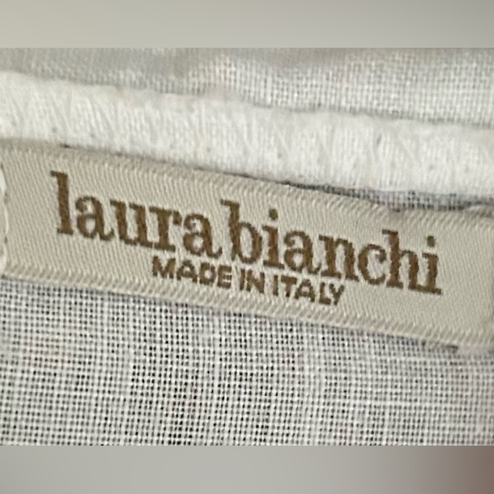LAURA BIANCHI White Linen Popover Tunic Top Coastal Boho Beach Euro Summer Sz M - Picture 2 of 8